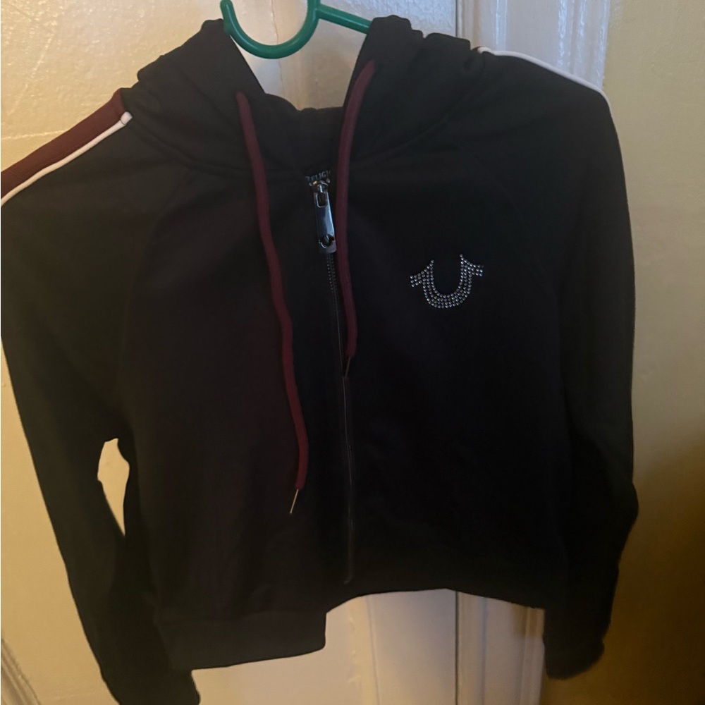True Religion Black Hoodie with Rhinestone Detail